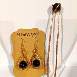 Set Handmade Copper Hair Pin & Earrings